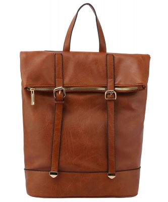 Fashion Buckle Flap Backpack GLM003 BROWN